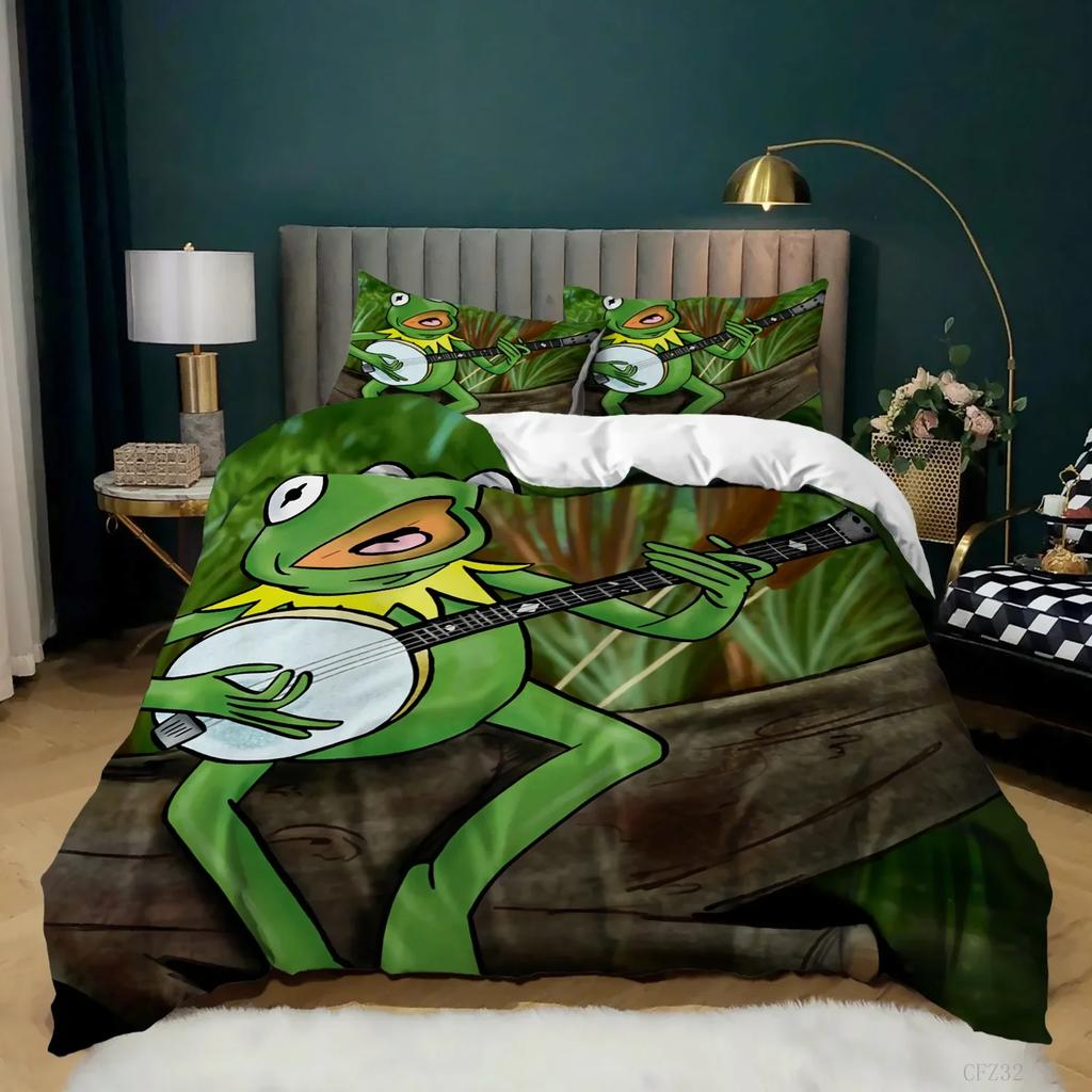 Comforter Frog Bedding Set King Size Funny Frog Tropical Amphibian Duvet Set For Kid 3D Tropical Nature Animal For Home Decor