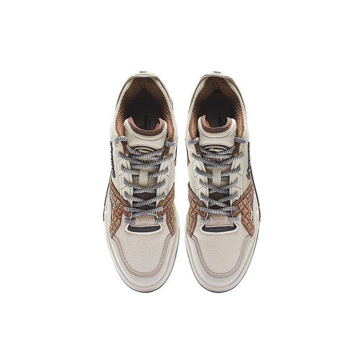 Li Ning Textile, Leather Slip Resistant Cushioning Abrasion Resistant Low top Skateboard Shoes Men's Brown AZGS091-2