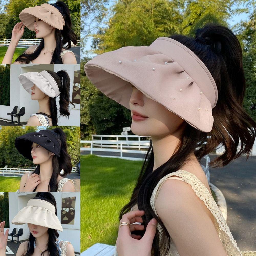 Pearl Empty Top Hat Tied Ponytail Windproof Hat Versatile Cycling Hat  Summer