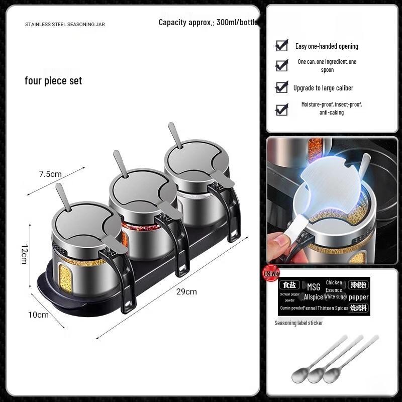 Double-Layer Seasoning Jar Set with Base and Spoons