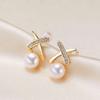 Direct Supply of Geometric Cross Freshwater Pearl Earrings for Women, Fashionable S9Silver Needle Earrings