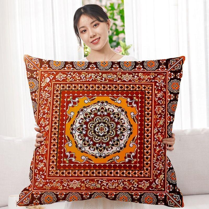 Double-Sided Bohemian Print Ethnic Style Pillow Cover Sofa Living Room Cushion Cover Geometric Pillow Square Pillowcase