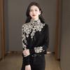 Sibaishae Elegant Color-Block Floral Semi-High Collar Sweater