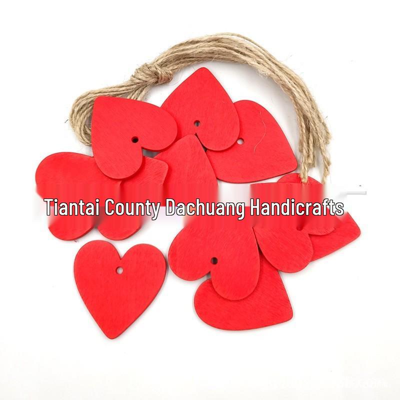 Pack of 10 Colorful 4CM Heart-Shaped Wooden Slices with Hemp Rope for DIY Signature Boards