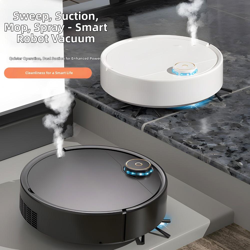 Robot Vacuum Cleaner 5-in-1 Wireless Smart For Home With Mopping Vacuuming And Nano-Spray Humidifier Black