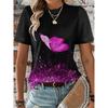 Dam T-shirt Sommar Fjärilsmönster Tryck Kortärmad Mode Ny Sexig Damkläder Tryckta T-shirts Vardagskläder för Damer