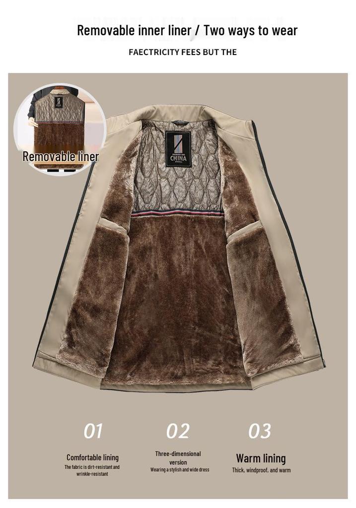 Winter Fleece-Lined Dad's Jacket - Warm Stand-Up Collar for Middle-Aged & Elderly Men, Grandpa Style