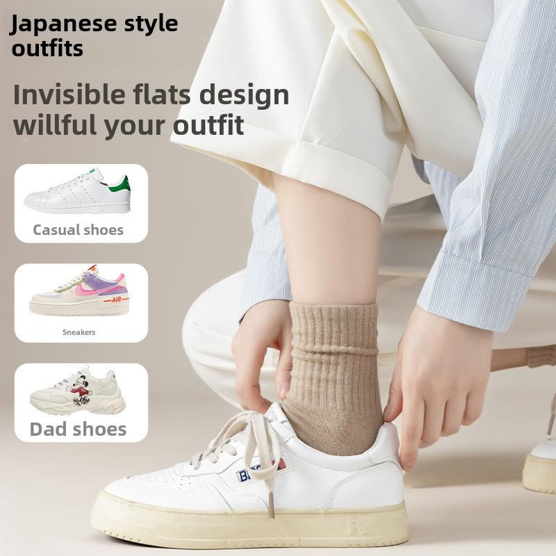 Women's Boneless Socks - Medium Tube, Non-Cotton, Spring/Autumn Style, Black & White, Summer Long Net Red Ins Tide.