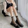 Women Girls Summer Thin Socks Glasses French Lace Socks Ruffled Love Glass Fibe Heart Pattern Transparent Sheer Mesh Sweet Socks