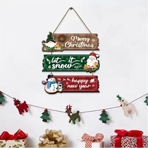 1D Flat Decoration, 1 Set of 1pcs 1D Flat Christmas Ornament Hanging Set | Includes Santa Claus, Snowman, and Reindeer Designs