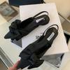 Fashion Designer Bow Women's Sandals Pointed Toe Elegant Heels Shoes Summer Mules Shoes 2025 Slingback Dress Slippers Trend New
