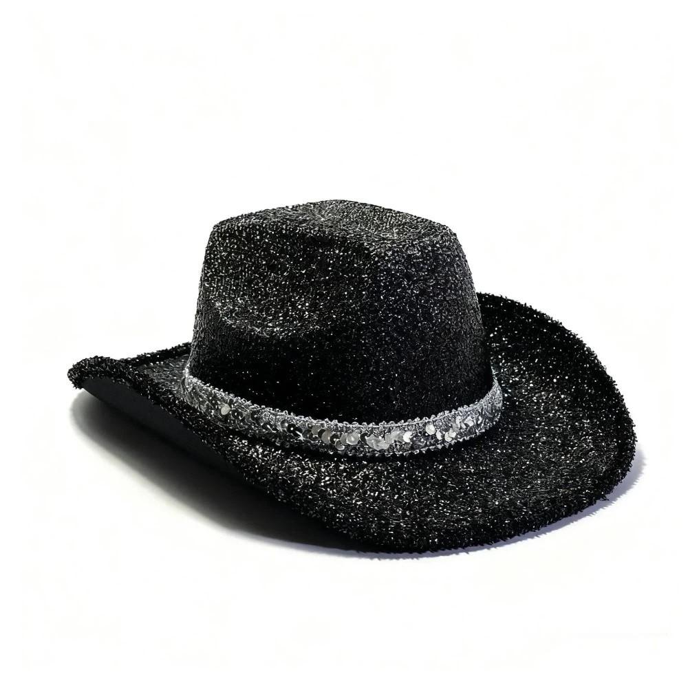 Unisex Sequin Bowler Hat Solid Color Fedoras Hat Cool Jazz Hat Halloween Party
