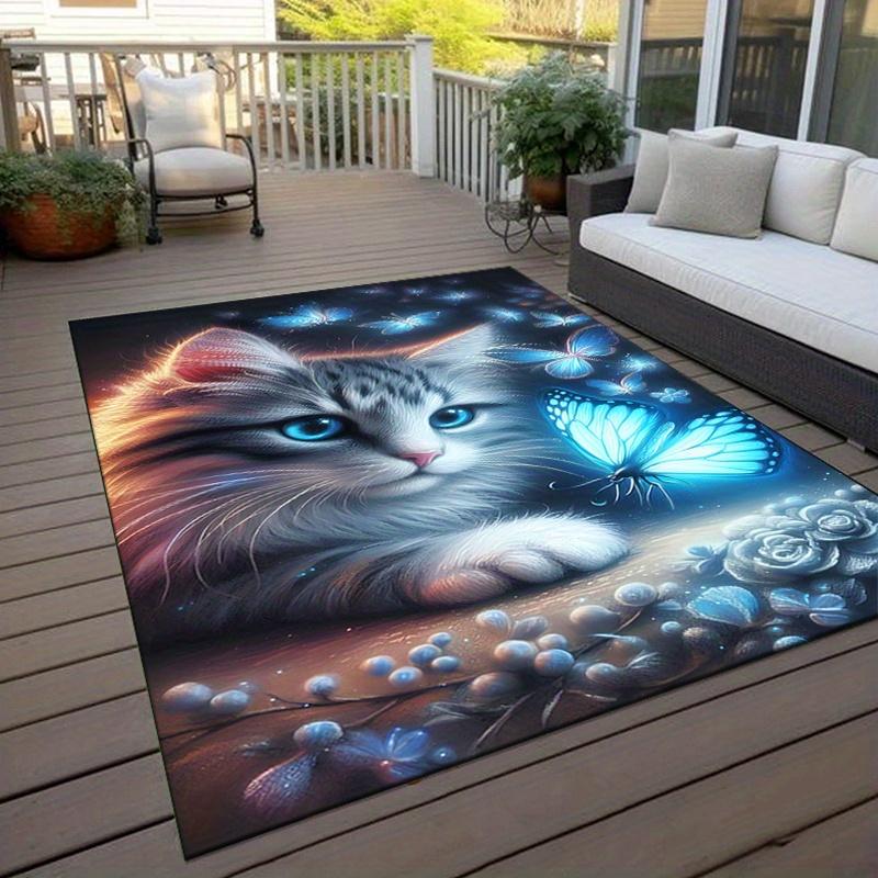 Cute Play Cat Polyester Carpets, Non-slip, Anti Slip, for Livingroom, Bedroom, Home Decor, Kitchen, Sofa, Table, Christmas Decor