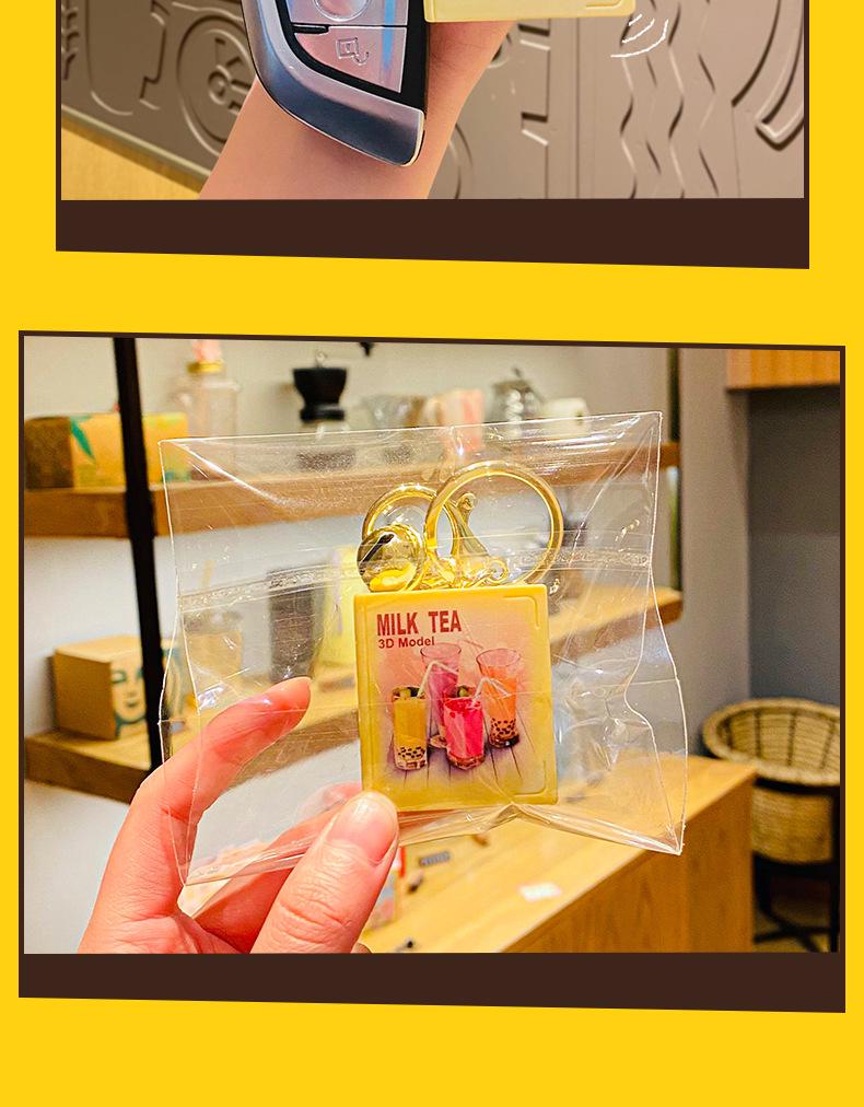 Cartoon Milk Tea Shop Keychain: Cute Couple Backpack Pendant & Creative Ornament Gift