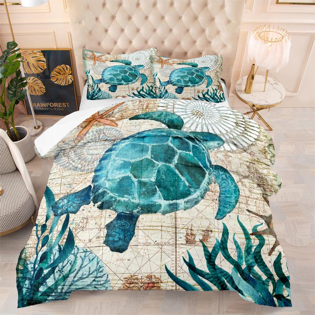 Colorful Sea Turtle Digital Print Comforter Set - 3 Piece Bedding Set