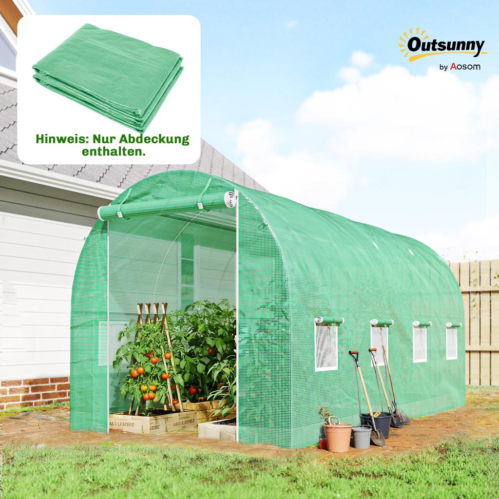 Greenhouse Film 4 x 2 m, Waterproof Garden Film with Door, 8 Windows, UV Protection, Tear-Resistant Polyethylene FILM ONLY Green