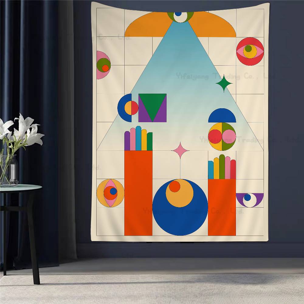 

Colorful Geometric Painting Printed Large Wall Tapestry Indian Buddha Wall Decoration Witchcraft Bohemian Hippie Decor Blanket 74x94cm(29x37in)