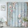 1pc Victorian Roses Shower Curtain - 19th Century Wallpaper Style with Pink & Blue Floral Design on Distressed Sky Blue Backgr