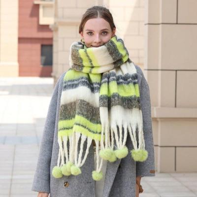 Autumn and Winter Warm Scarf Mohair Versatile Striped Thickened Neck Scarf