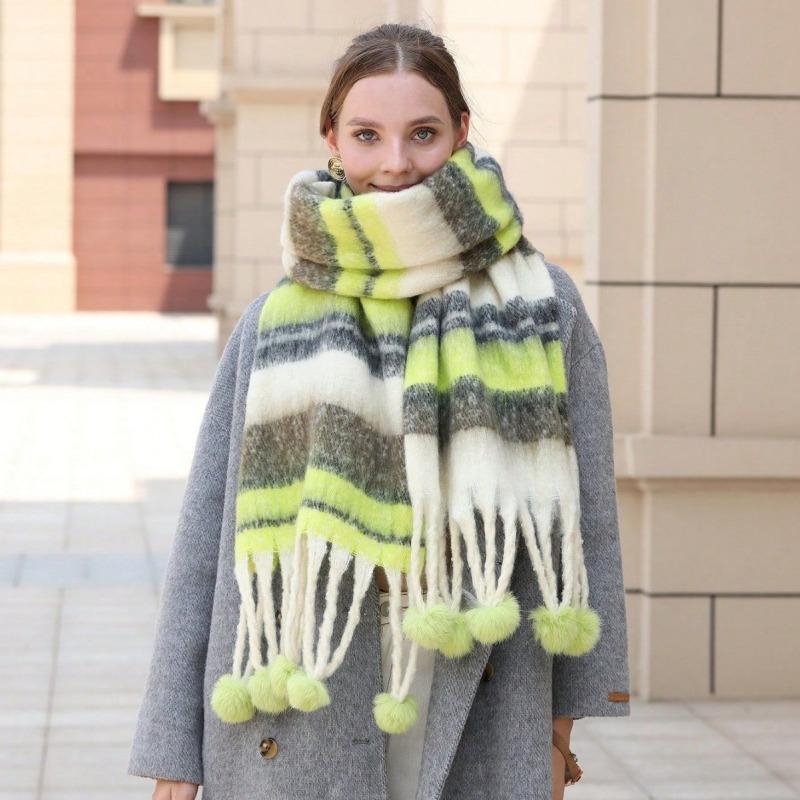 

Autumn and winter warm scarf mohair versatile striped thickened neck scarf