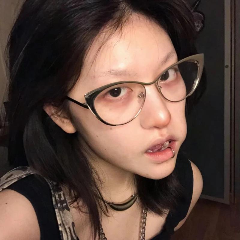 New Trend Anti Blue Light Myopia Glasses Retro Women's Fashion Metal Cat Eye Minus Sight Glasses HD Ultralight Diopter Eyewear