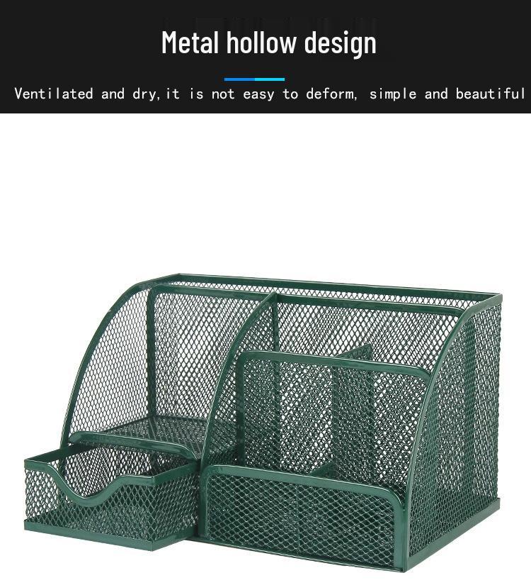 Metal Cutout Seven-Compartment Desktop Organizer: Multifunctional Pen Holder & Desk Storage Rack