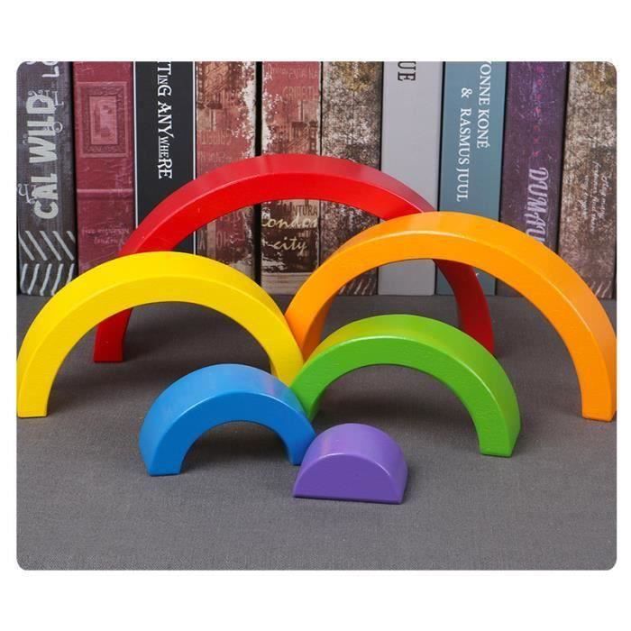 Jouet de Blocs de Construction Arc-en-Ciel en Bois - HAOPYOU - Jouet à Tirer - Blanc