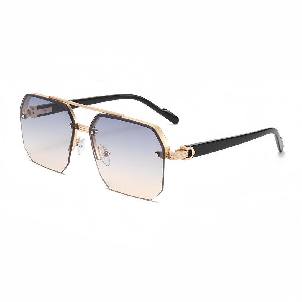 Double Beam Square Aviator Sunglasses, Unisex Half Frame European-American Style