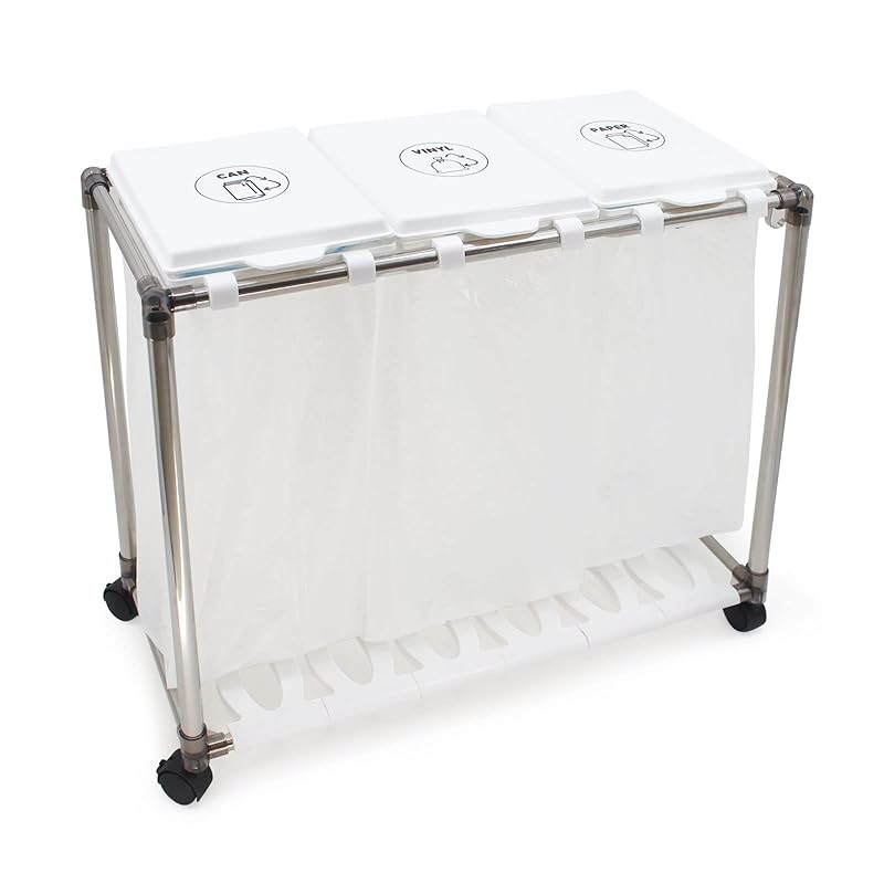 

SONGWAY garbage bag holder trash can with lid 3 sorting 30L garbage bag holder Separated trash can with casters slim Vertical opening