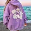Kvinner Tykk Langermet Høst og Vinter O-Hals Hettegenser Vintage Blomsterprint Mote Løse Sweatshirts med Lomme