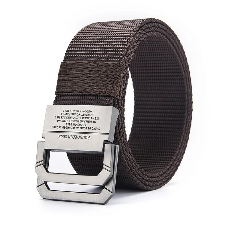 Men's Belt Trend Double Loop Buckle Canvas Belt Women's Belt with Cargo Pants Jeans Belt Outdoor Sports Belt No Perforated Belts