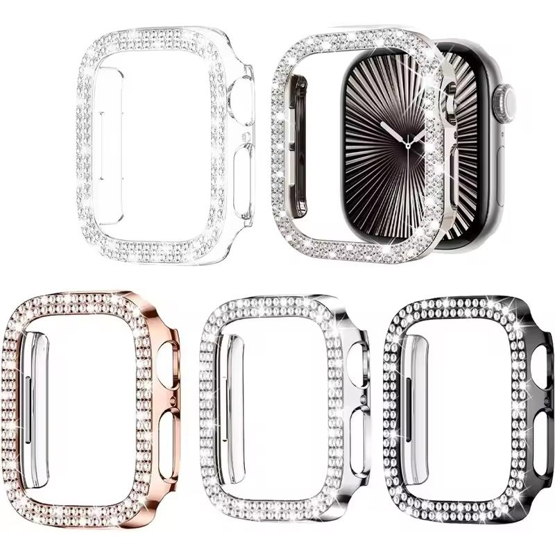 Diamond Case For Apple Watch 9 8 7 41mm 45mm 44mm 40mm 46mm Accessories Bling Bumper Protector Cover iWatch Series 3 4 5 6 Se 10