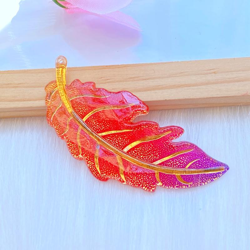 8pPcs Resin Colorful Leaf Flat Back Rhinestone Colored Feathers Applique DIY Wedding 1 Hole Ornament Craft