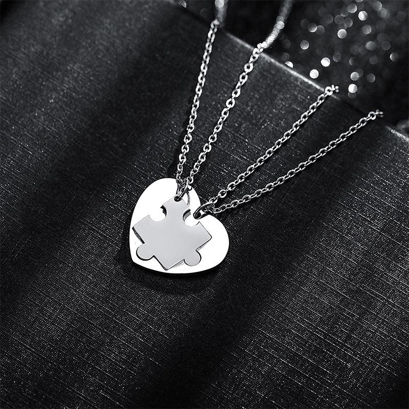 Exquisite Titanium Steel Punk Style Love Building Block Splicing Necklace