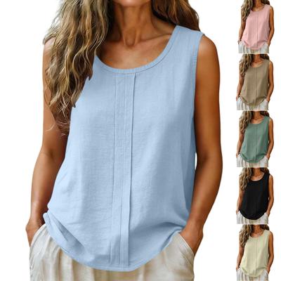 Women Sleeveless Linen Cotton Blend Casual Tank Top Summer Lightweight Breathable Loose Fit Vest for Everyday Wear