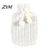Reusable Hot Water Bag 2L Bottle with Plush Cover, Pompom Drawstring Explosion Proof Bag, Winter Warm for Hands, Feet, Stomach 2000ML