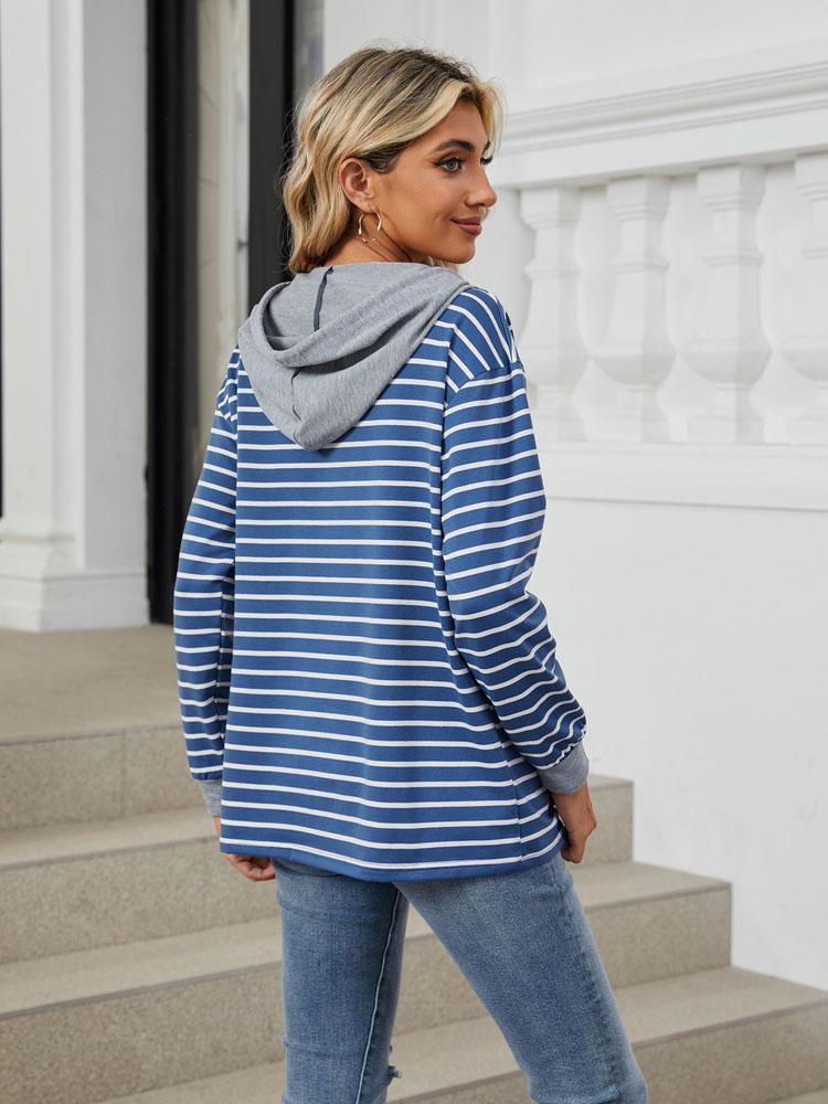 Elegant and Fashionable Fall and Winter Comfortable Hooded Button Drawstring Casual Long Sleeve Sweatshirt Top Pullover Hoodies