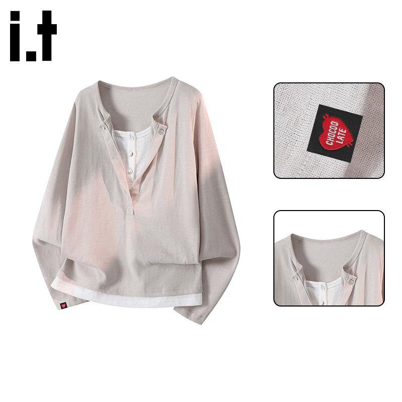 CHOCOOLATEit Women s Faux Two-Piece Long Sleeve T-Shirt M