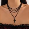 KunJoe Gothic Jesus Big Cross Pendant Necklace for Women Vintage Multilayer Black Bead Chain Necklace Y2K Accessories Jewelry