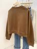 Large American Print Round Neck Pullover: Belly-Covering, Casual, Versatile Long Sleeve Cropped Sweater