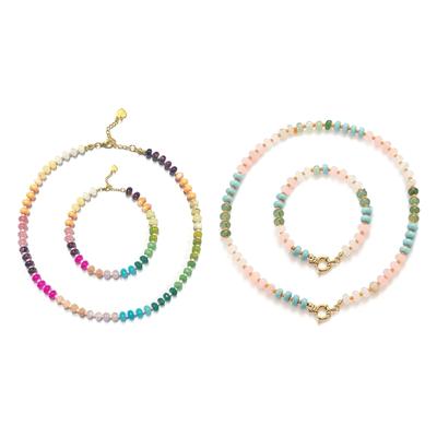 Rainbow Gradient Color Natural Stone Beaded Necklace and Bracelet Set Bohemian Accessories Jewelry for Daily Wear