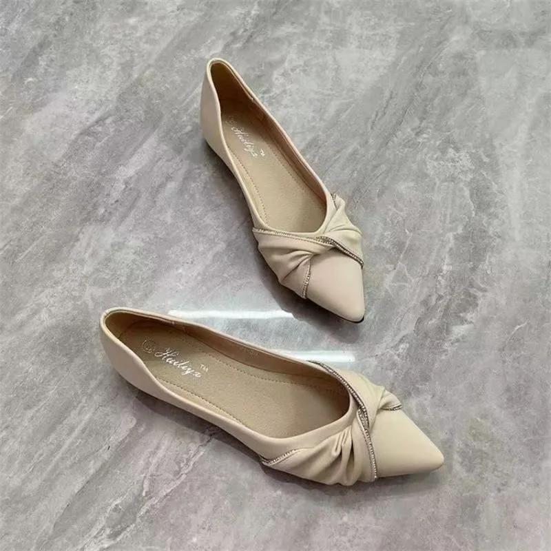 Fashion Women's Flat Shoes Evening Slip-on with Bow Pointed Toe Shoe Elegant Dress Promotion Casual Fashionable Spring Ladies Footwear