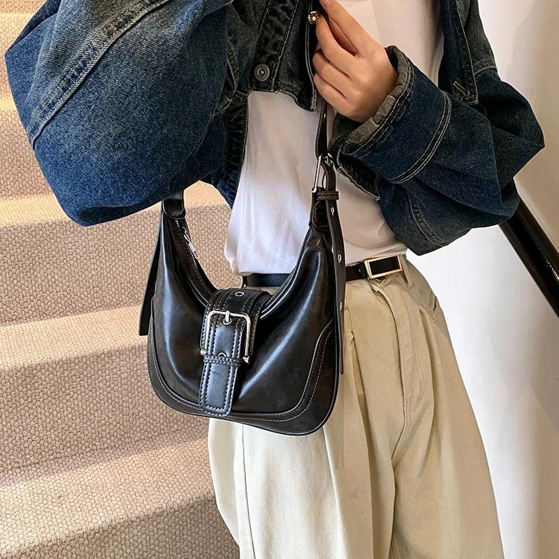 2024 Winter Belt Design Y2K Retro Small PU Leather Crossbody Bag Women Fashion Handbags New Trend Luxury Shoulder Bag