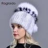 Women's Hat Fashionable Winter Pompom Mink Fur Hats Female Warm Thick Stylish Girl Hat with Real Fur Elegant Knitted Fox Caps