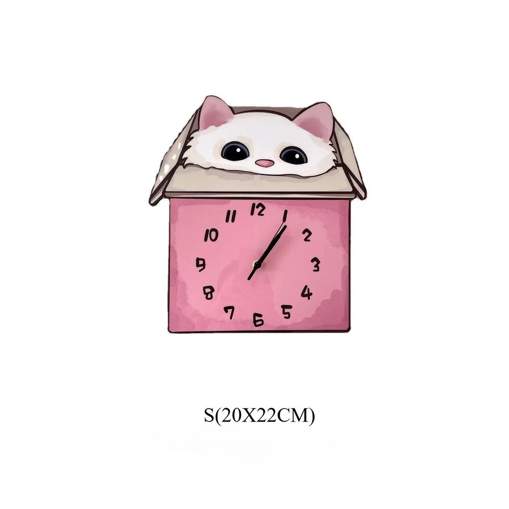 Kawaii Cartoon Cat Clock - Noiseless Acrylic Wall Decor for Bedroom & Kids Room
