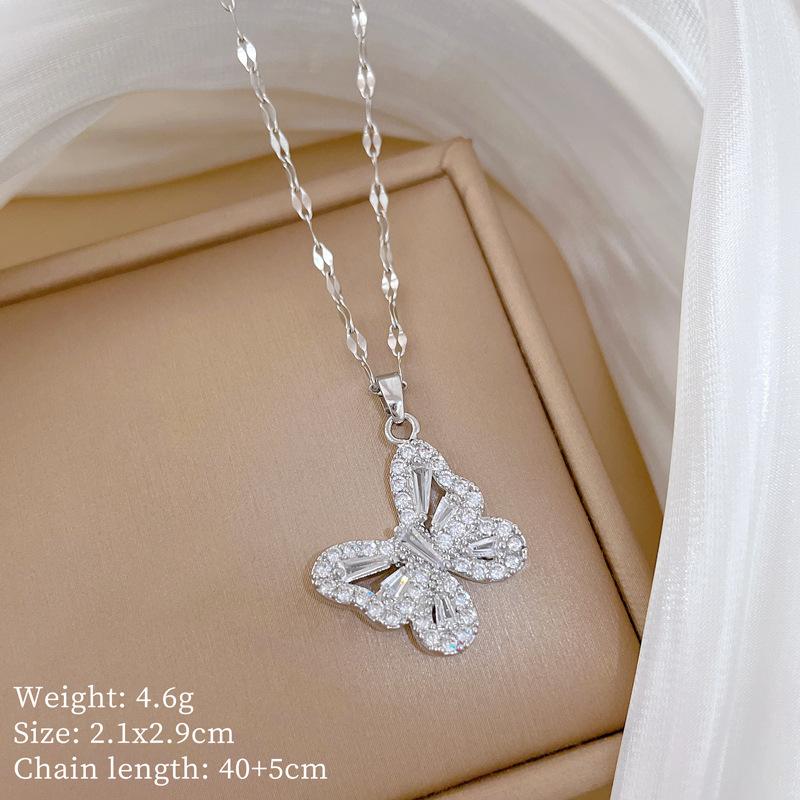 Kupfer-Mikro-Intarsien Leichter Luxus Mode Persönlichkeit Temperament Wunderschöne Voll-Diamant-Halskette Damen Vielseitige Schlüsselbein-Kette Titanstahl