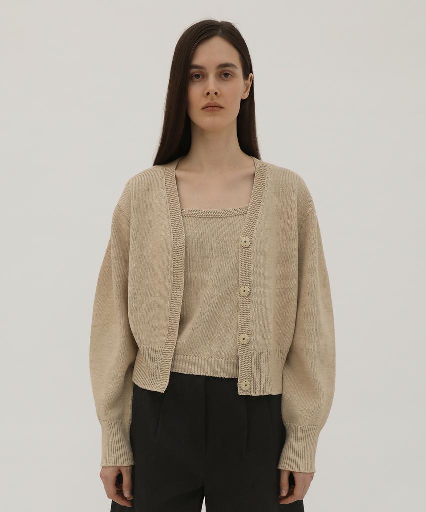 Levar Wholegarment Hidden Button Knit Cardigan - Beige