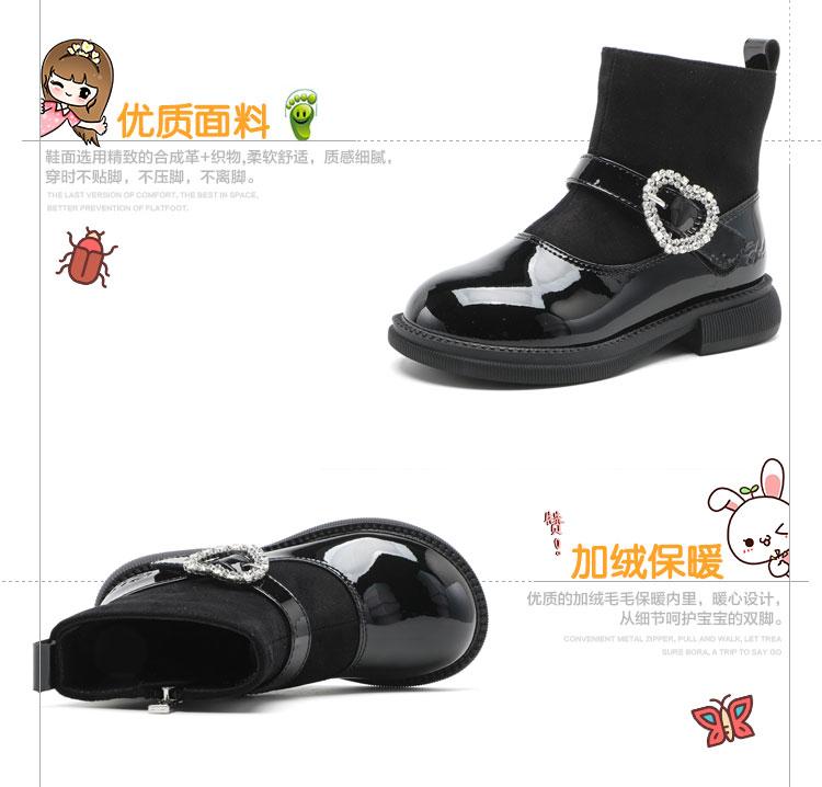 Simple and versatile warm leather boots with fleece for girls