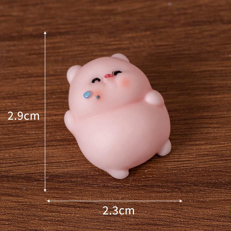 Mini Summer Pink Piggy Figurine Cartoon Pig Micro Landscape Ornament Dollhouse Model Car Interior Home Desktop Decoration