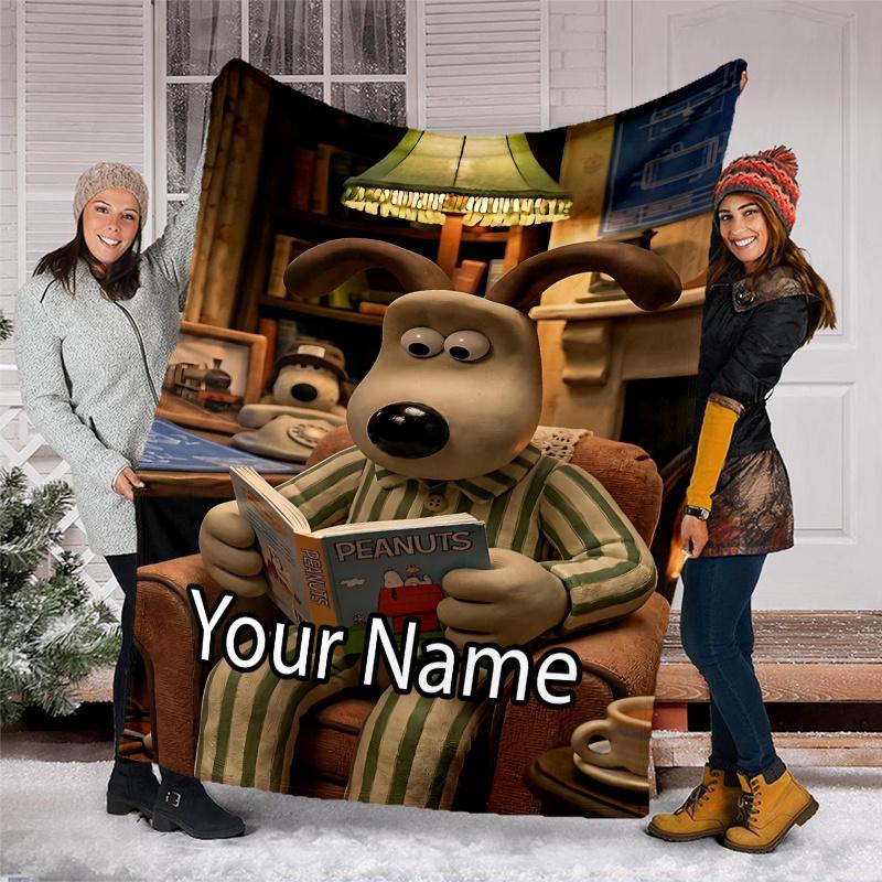 Custom Name Wallace & Gromit Theme Printed Blanket - Perfect for Couch, Bed, Travel & Outdoor Use | Machine Washable, Cozy & Durable.